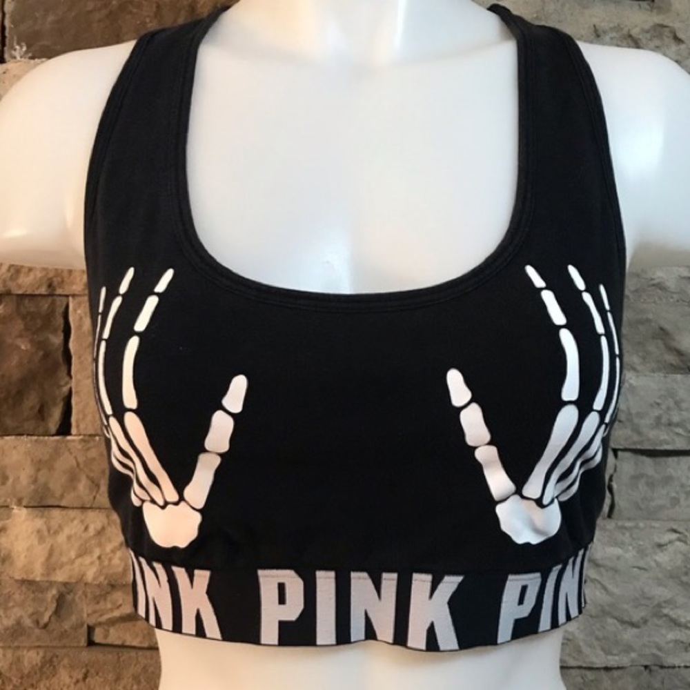 Pink Skeleton Hands Sports Bra Sz Small